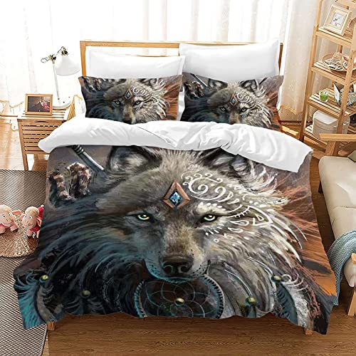 CXYXHW Bettwäsche-Set Wolf 3D Tier Serie Print Musterdesign mit Reißverschluss,Motiv Wolf dreiteiliger Bettbezug Set Microfaser (C, 200x200cm) von CXYXHW