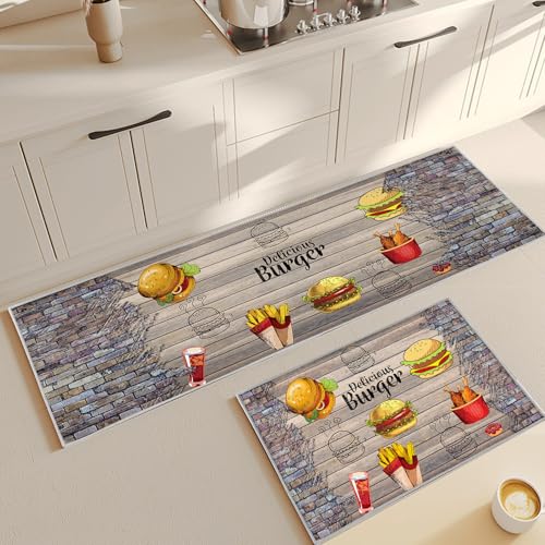 CXYXHW Küchenteppich Set 2 Stück,Rutschfestes Waschbare Küchenmatten,Wasser und Öl aufnehmen Küchenmatten Set Mit Schiebeaufkleber für Badezimmer/Wohnzimmer Flur (Style F, 43x75+43x150cm) von CXYXHW