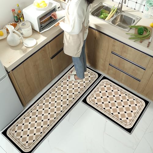 CXYXHW Küchenteppiche 2 Stück,Rutschfestes Küchenmatten,Waschbar Anti-Müdigkeit Küchenteppich für Flur, Esszimmer und Eingangsbereich (Style A, 43x75+43x150cm) von CXYXHW