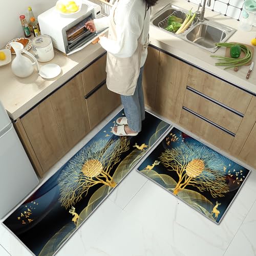 CXYXHW Küchenteppiche 2 Stück,Rutschfestes Küchenmatten,Waschbar Anti-Müdigkeit Küchenteppich für Flur, Esszimmer und Eingangsbereich (Style B, 40x60+40x120cm) von CXYXHW