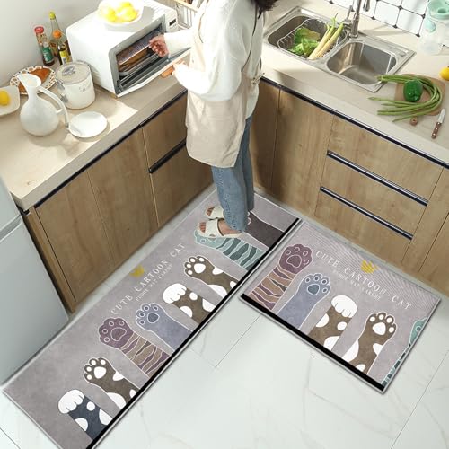 CXYXHW Küchenteppiche 2 Stück,Rutschfestes Küchenmatten,Waschbar Anti-Müdigkeit Küchenteppich für Flur, Esszimmer und Eingangsbereich (Style C, 43x75+43x150cm) von CXYXHW
