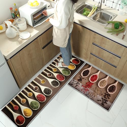 CXYXHW Küchenteppiche 2 Stück,Rutschfestes Küchenmatten,Waschbar Anti-Müdigkeit Küchenteppich für Flur, Esszimmer und Eingangsbereich (Style E, 43x75+43x150cm) von CXYXHW