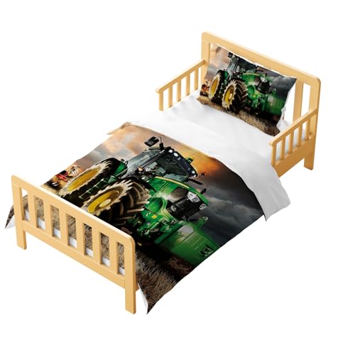 CXYXHW Traktor Kinder Bettwäsche-Set 2 teilig,120x150cm Einzel bettbezug Set mit 1 Kissenbezug,3D Drucken Cartoon-Stil Bettwäsche mit Reißverschluss. (Traktor A, 120x150cm) von CXYXHW
