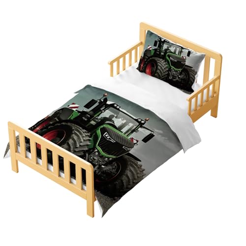 CXYXHW Traktor Kinder Bettwäsche-Set 2 teilig,90x190cm Einzel bettbezug Set mit 1 Kissenbezug,3D Drucken Cartoon-Stil Bettwäsche mit Reißverschluss. (Traktor B, 90x190cm) von CXYXHW