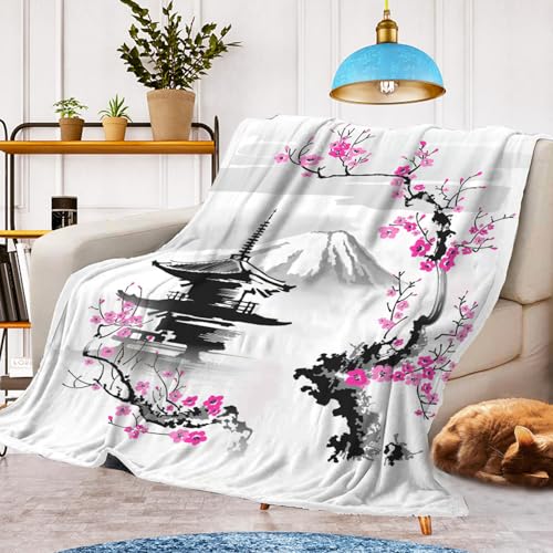 Decke Kirschblüten Kuscheldecke,Warm und Flauschig Kinder Japanische Sakura Decken Flanelldecke,mikrofaser Couchdecke Raumdekoration(Kirschblüten 1, 150x200cm) von CXYXHW