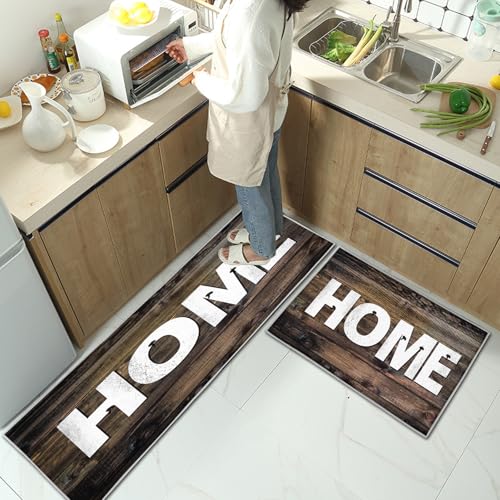 Küchenteppiche 2 Stück,Rutschfestes Küchenmatten,Waschbar Anti-Müdigkeit Küchenteppich für Flur, Esszimmer und Eingangsbereich (Style F, 43x75+43x150cm) von CXYXHW