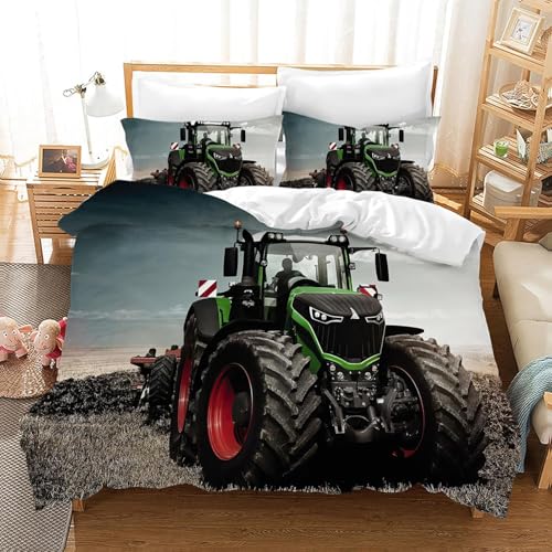 Traktor Bettwäsche Set,3D Druck Traktor Muster Kinder bettwäsche,Mikrofaser Bettbezüge 3-teilig mit Zip-Verschluss,für Kinder Jugendliche Jungen (Traktor 6, 220x240cm) von CXYXHW
