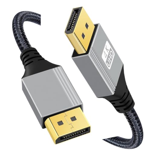 CY DisplayPort DP to DP Cable 4K 60hz Cable Silver Sleeve Ultra-HD UHD for Desktop Laptop Monitor Graphics Card Straight (100cm) von CY