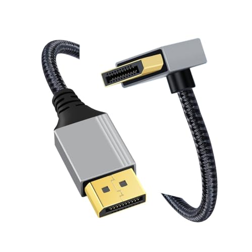 CY Down Angled DisplayPort DP to DP Cable 4K 60hz Cable Silver Sleeve Ultra-HD UHD 90 Degree for Desktop Laptop Monitor Graphics Card (200cm) von CY