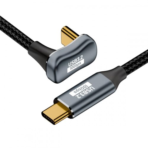 CY-Kabel, USB-C, USB 3.1, Typ C, Stecker auf Stecker, gegenüberliegende U-förmige Rückseite, abgewinkeltes Verlängerungsdatenkabel, 10 Gbit/s, 100 W, mit Hülse, 100 cm von CY