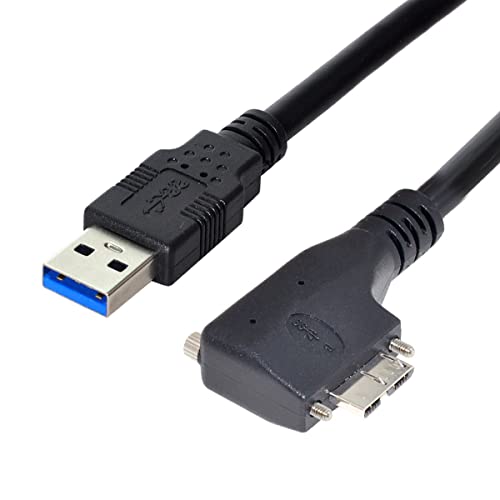 CY Kabel Micro USB3.0 Doppelschrauben Verriegelung an USB3.0 Daten 5Gbps Stromkabel 90 Grad links abgewinkelte Art für VR Industriekamera Computer (3.0m) von CY