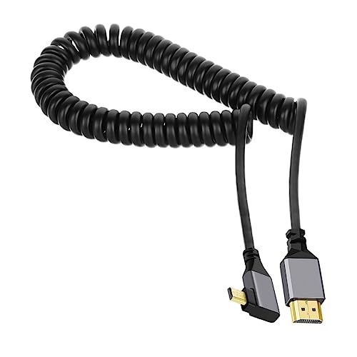 CY Micro-HDMI 2.0 Stecker auf HDMI-Stecker, 4 K, 60 Hz, Stretch-Spiralkabel, links gewinkelt, 90 Grad, für HDTV, Computer, Laptop, Monitor von CY