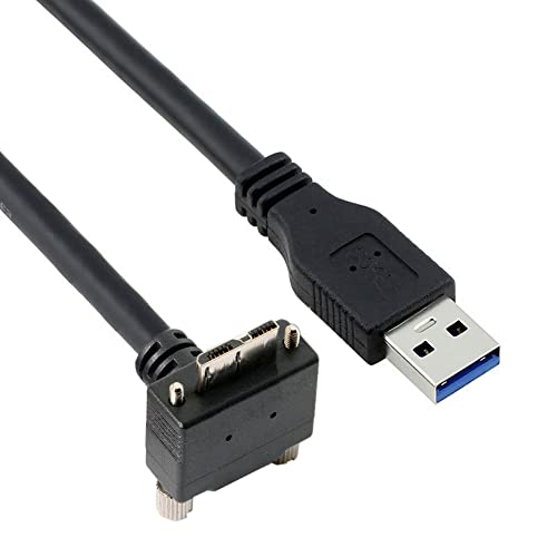 CY Micro-USB 3.0 Doppelschrauben Verriegelung auf USB 3.0 Datenkabel 5 Gbit/s Stromkabel 90 Grad nach unten abgewinkelt Typ für VR Industriekamera Computer (1,2 m) von CY