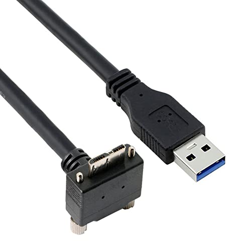 CY Micro-USB-3.0-Kabel, Dual-Schrauben, verriegelbar auf USB 3.0, 5 Gbit/s, Stromkabel, 90 Grad, nach unten abgewinkelt, für VR-Industriekamera, Computer (3 m) von CY