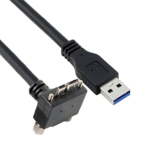 CY Micro-USB-3.0-Kabel, Dual-Schrauben, verriegelbar auf USB 3.0, 5 Gbit/s, Stromkabel, 90 Grad nach oben, abgewinkelt, für VR-Industriekamera, Computer (3 m) von CY