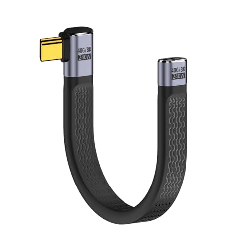 CY Rechtwinkliges USB4-Verlängerungskabel, 13 cm, schlanker, flacher Stecker auf Buchse, 40 Gbit/s, mit 240 W Leistung und 8K bei 60 Hz Video von CY