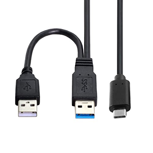 CY Type-C USB 3.0 Power Y Kabel, Dual USB 3.0 Daten & USB 2.0 Power A Stecker auf USB-C USB 3.0 Kabel mit extra Leistung für SSD HDD von CY