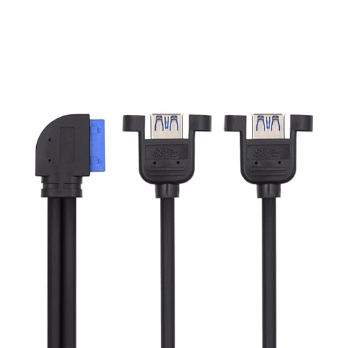 CY USB 3.0 Kabel rechtwinklig 19/20 Pin Header auf USB 3.0 Dual Ports Buchse Schraubmontage Typ Kabel 90 Grad 5Gbps von CY