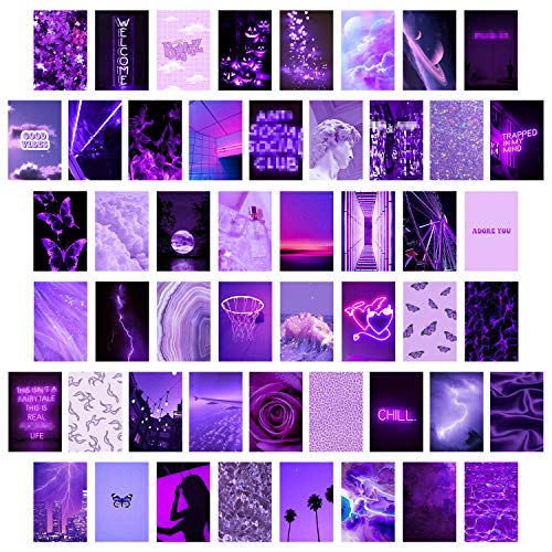 50 violette ästhetische Bilder für Wandcollage, Neon Collage Druckset, Euphoria Raumdekoration für Mädchen, Wandkunstdrucke für Zimmer, Schlafsaal Foto Display, VSCO Wall Poster für Schlafzimmer von CY2SIDE