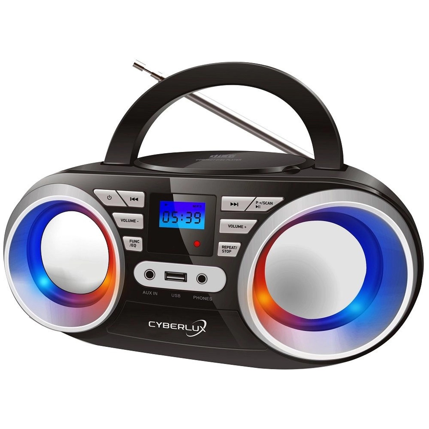 Cyberlux CL-800 CD-Player mit LED-Discolichter CD/MP3/USB Radio Schwarz/Silber von CYBERLUX