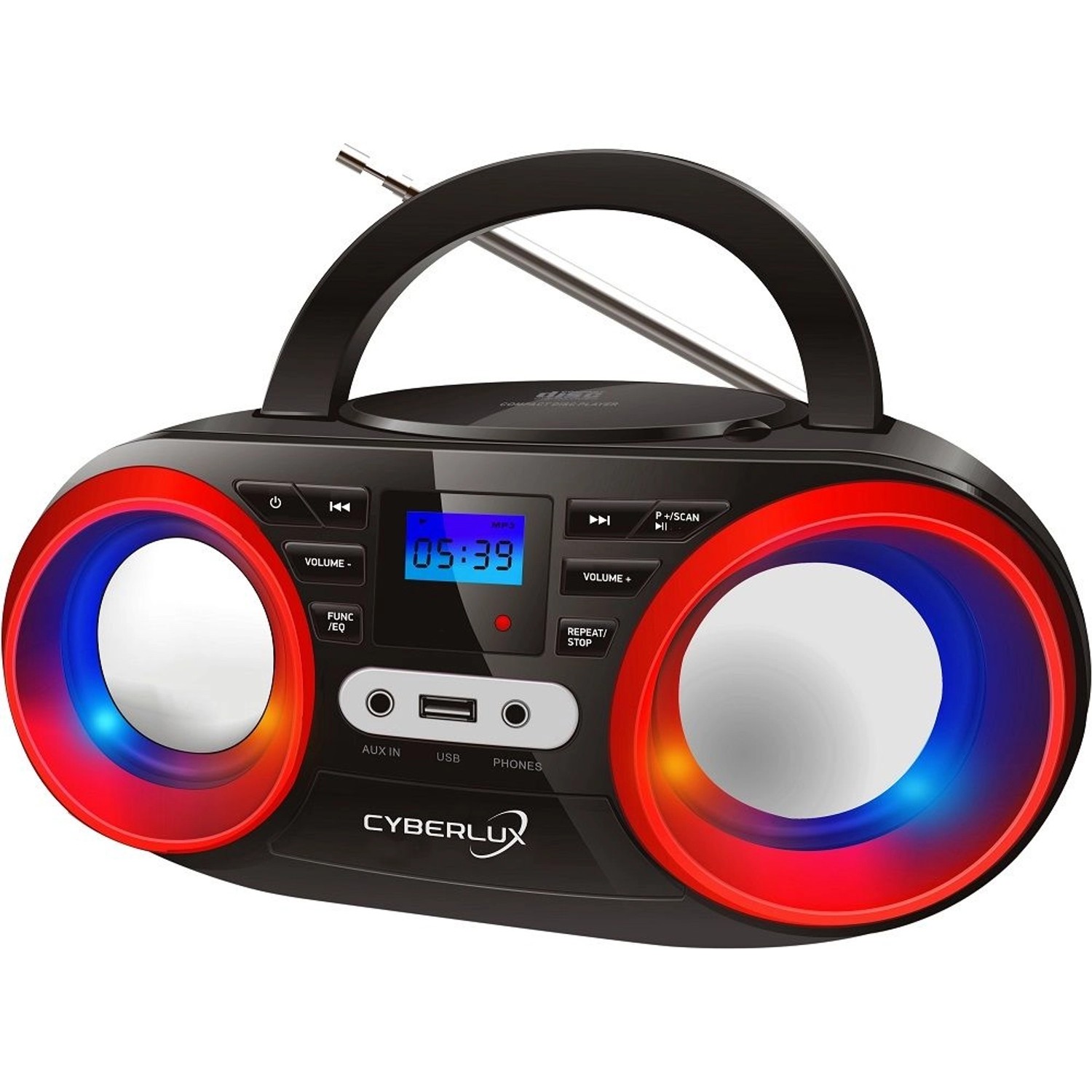 Cyberlux CL-810 CD-Player mit LED-Discolichter CD/MP3/USB Radio Schwarz/Rot von CYBERLUX