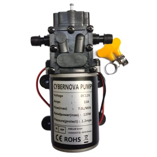 CYBERNOVA DC12V 7L / min 174 PSI Hochdruck Rücklauf-Membranpumpe Selbstansaugende Wasserpumpe für Camping/Boot/Garten/RV Reinigung/Bewässerung/Spritzen(Schlauchklemme) von CYBERNOVA