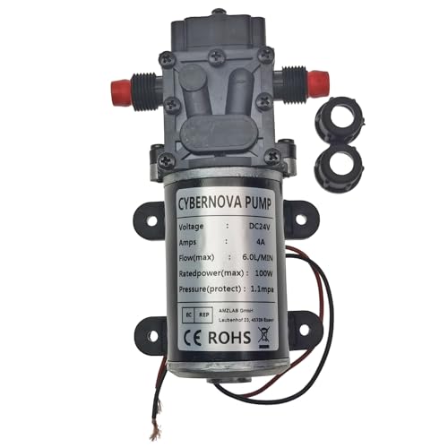 CYBERNOVA DC24V 6L/MIN Rückfluss-Membranpumpe Selbstansaugende Wasserpumpe mit geringem Geräuschpegel für Kühlung/Staubentfernung/Garten- und Wohnmobilreinigung/Bewässerung/Sprühung (24-HB) von CYBERNOVA