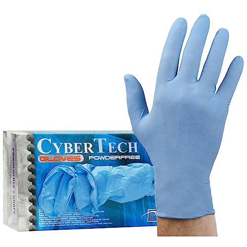 CyberTech – Latexhandschuhe mit Traubenduft (100 Stück), puderfrei, unsteril, blaue Untersuchungshandschuhe, L von CYBERTECH