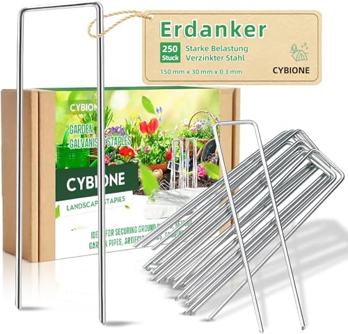 Heringe Erdnägel Rostschutz Erdanker Bodenanker Stabil, Langlebig und Praktisch für Camping und Garten - 150 mm lang, 30 mm breit, Ø 3 mm - Perfekt als Zelthaken, Bodenanker und mehr! (250) von CYBIONE