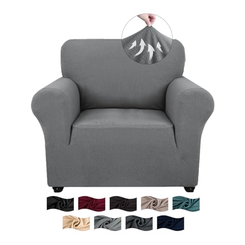 CYCMACO High Stretch Sofa Überzug 1 Sitzer, Sesselhusse rutschfest, Couch Bezug Elastischer, Jacquard Sofahusse Mit Armlehnen, Universal Sofa Covers, Couchüberzug Waschbare, Hellgrau von CYCMACO