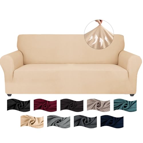 CYCMACO High Stretch Sofa Überzug 3 Sitzer, Sofabezug rutschfest, Couch Bezug Elastischer, Jacquard Sofahusse Mit Armlehnen, Universal Sofa Covers, Couchüberzug Waschbare, Beige Gelb von CYCMACO