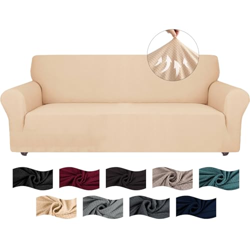 CYCMACO High Stretch Sofa Überzug 4 Sitzer, Sofabezug rutschfest, Couch Bezug Elastischer, Jacquard Sofahusse Mit Armlehnen, Universal Sofa Covers, Couchüberzug Waschbare, Beige Gelb von CYCMACO