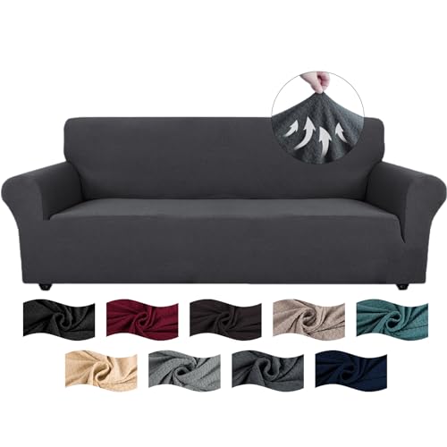 CYCMACO High Stretch Sofa Überzug 4 Sitzer, Sofabezug rutschfest, Couch Bezug Elastischer, Jacquard Sofahusse Mit Armlehnen, Universal Sofa Covers, Couchüberzug Waschbare, Dunkelgrau von CYCMACO