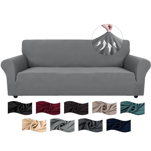 CYCMACO High Stretch Sofa Überzug 4 Sitzer, Sofabezug rutschfest, Couch Bezug Elastischer, Jacquard Sofahusse Mit Armlehnen, Universal Sofa Covers, Couchüberzug Waschbare, Hellgrau von CYCMACO