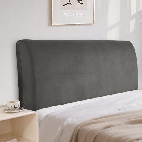CYCMACO Samt Bett Kopfteil Bezug, Staubdichte Dehnbare Kopfteilbezug, Universell Verdicken Kopfteilbezug Überzug, Weicher, Strecken, Waschbar, Für Schlafzimmerdekoration(200cm, Grau) von CYCMACO