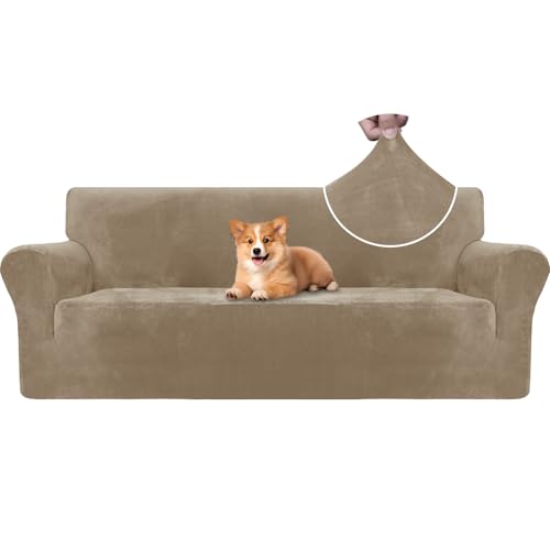 CYCMACO Samt Sofa Überzug 3 Sitzer, Sofabezug Elastische, Couch Überzug Haustier Katze Hunde, Universal Sofa Cover Moderne, Sofahusse Mit Armlehnen, Sofaschoner rutschfest, Kamel von CYCMACO