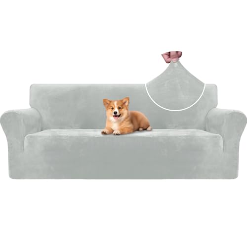 CYCMACO Samt Sofa Überzug 3 Sitzer, Sofabezug Elastische, Couch Überzug Haustier Katze Hunde, Universal Sofa Cover Moderne, Sofahusse Mit Armlehnen, Sofaschoner rutschfest, Silbergrau CYCMACO Samt Sofa Überzug 3 Sitzer, Sofabezug Elastische, Couch Überzug Haustier Katze Hunde, Universal Sofa Cover Moderne, Sofahusse Mit Armlehnen, Sofaschoner rutschfest, Silbergrau von CYCMACO