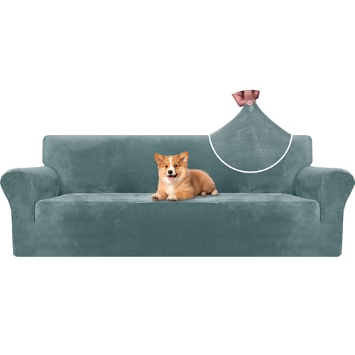 CYCMACO Samt Sofa Überzug 4 Sitzer, Sofabezug Elastische, Couch Überzug Haustier Katze Hunde, Universal Sofa Cover Moderne, Sofahusse Mit Armlehnen, Sofaschoner rutschfest, Grau Blau CYCMACO Samt Sofa Überzug 4 Sitzer, Sofabezug Elastische, Couch Überzug Haustier Katze Hunde, Universal Sofa Cover Moderne, Sofahusse Mit Armlehnen, Sofaschoner rutschfest, Grau Blau von CYCMACO