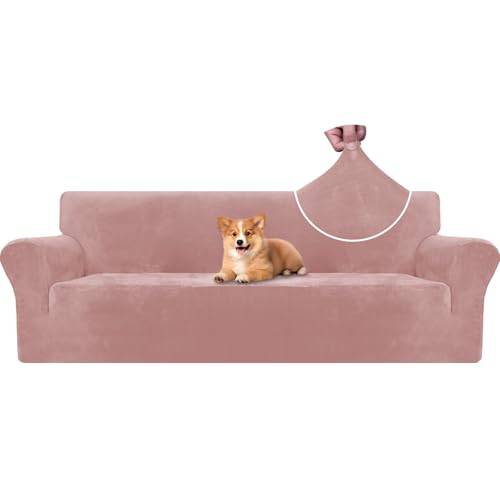 CYCMACO Samt Sofa Überzug 4 Sitzer, Sofabezug Elastische, Couch Überzug Haustier Katze Hunde, Universal Sofa Cover Moderne, Sofahusse Mit Armlehnen, Sofaschoner rutschfest, Rosa von CYCMACO