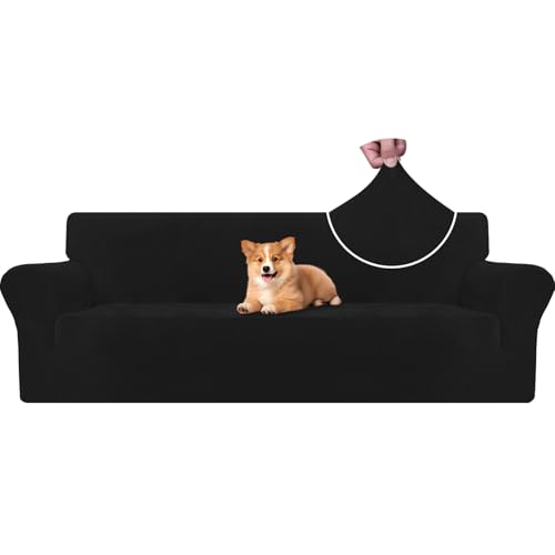 CYCMACO Samt Sofa Überzug 4 Sitzer, Sofabezug Elastische, Couch Überzug Haustier Katze Hunde, Universal Sofa Cover Moderne, Sofahusse Mit Armlehnen, Sofaschoner rutschfest, Schwarz CYCMACO Samt Sofa Überzug 4 Sitzer, Sofabezug Elastische, Couch Überzug Haustier Katze Hunde, Universal Sofa Cover Moderne, Sofahusse Mit Armlehnen, Sofaschoner rutschfest, Schwarz von CYCMACO