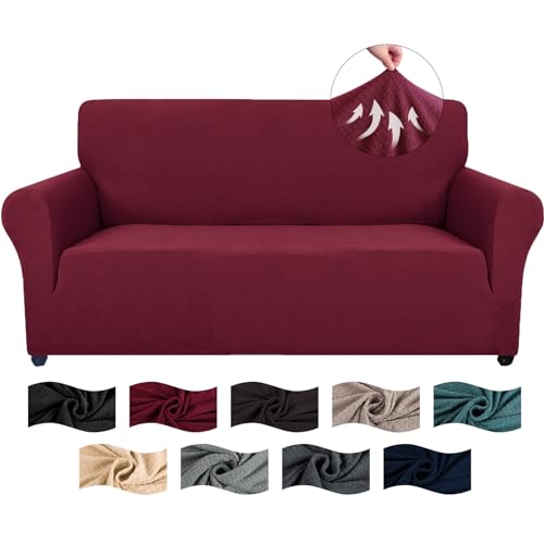 CYCMACO Stretch Sofa Überzug 2 Sitzer, Sofabezug rutschfest Mit Armlehnen, Jacquard Couch Überzug Super Elastischer, Universal Couchschoner Sofa Cover, Durable Sofa Bezug Waschbare, Burgunderrot von CYCMACO