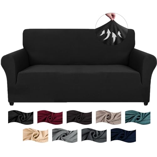 CYCMACO Stretch Sofa Überzug 2 Sitzer, Sofabezug rutschfest Mit Armlehnen, Jacquard Couch Überzug Super Elastischer, Universal Couchschoner Sofa Cover, Durable Sofa Bezug Waschbare, Schwarz von CYCMACO