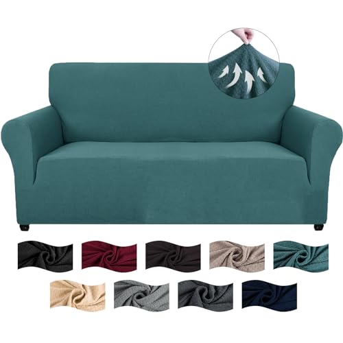 CYCMACO Stretch Sofa Überzug 2 Sitzer, Sofabezug rutschfest Mit Armlehnen, Jacquard Couch Überzug Super Elastischer, Universal Couchschoner Sofa Cover, Durable Sofa Bezug Waschbare, Türkis von CYCMACO