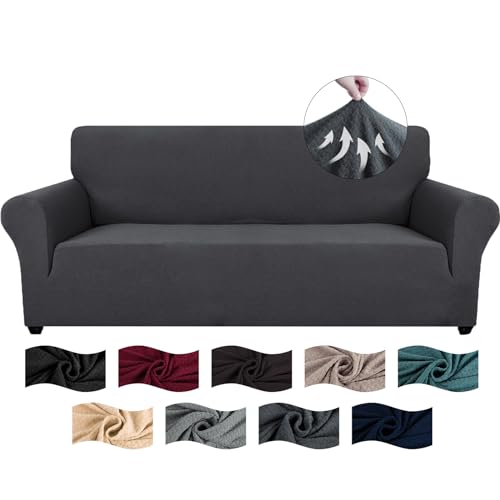 CYCMACO Stretch Sofa Überzug 3 Sitzer, Sofabezug rutschfest Mit Armlehnen, Jacquard Couch Überzug Super Elastischer, Universal Couchschoner Sofa Cover, Durable Sofa Bezug Waschbare, Dunkelgrau von CYCMACO