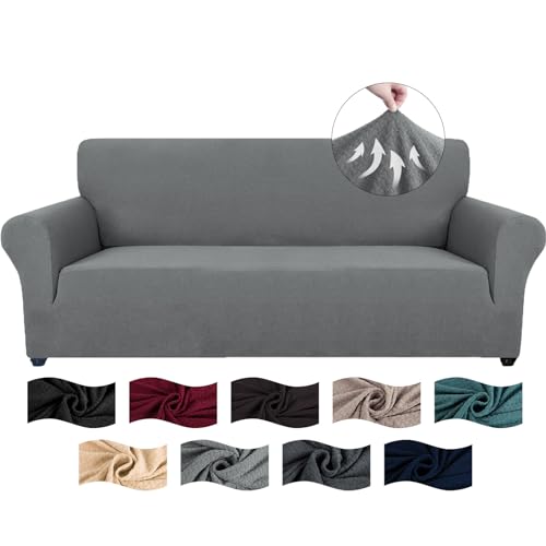 CYCMACO Stretch Sofa Überzug 3 Sitzer, Sofabezug rutschfest Mit Armlehnen, Jacquard Couch Überzug Super Elastischer, Universal Couchschoner Sofa Cover, Durable Sofa Bezug Waschbare, Hellgrau von CYCMACO