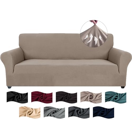 CYCMACO Stretch Sofa Überzug 3 Sitzer, Sofabezug rutschfest Mit Armlehnen, Jacquard Couch Überzug Super Elastischer, Universal Couchschoner Sofa Cover, Durable Sofa Bezug Waschbare, Khaki von CYCMACO