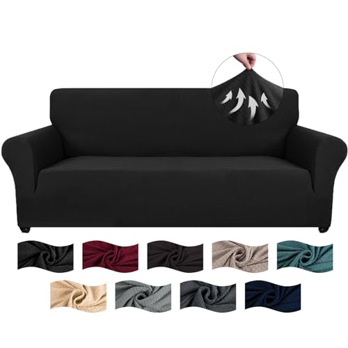 CYCMACO Stretch Sofa Überzug 3 Sitzer, Sofabezug rutschfest Mit Armlehnen, Jacquard Couch Überzug Super Elastischer, Universal Couchschoner Sofa Cover, Durable Sofa Bezug Waschbare, Schwarz von CYCMACO