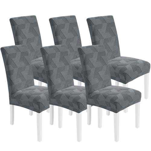 CYCMACO Stretch Stuhlhussen 6er Set, Stuhlbezug Elastisch Universal, Hussen Für Stühle Hochlehner, Moderne, Abnehmbarer, Kratzfest, Waschbarer, Für Esszimmer, Küche, Restaurant, Hellgrau von CYCMACO