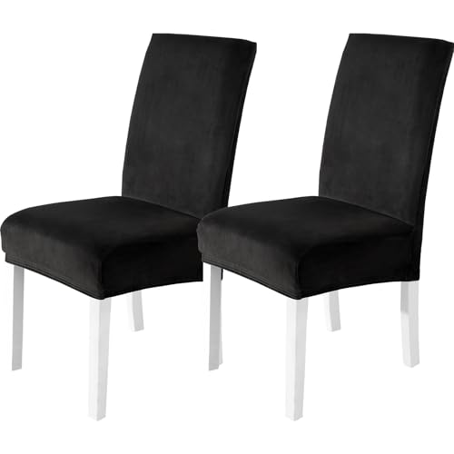 CYCMACO Stuhlhussen Samt 2er Set, Stretch Stuhlüberzieher, Stuhlbezug Schwingstuhl, Hussen Für Stühle Hochlehner, Stuhlbezüge Kratzfest, Universal Chair Cover Waschbarer, Schwarz von CYCMACO