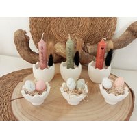 Kerze Mit Spruch Und Ostereier in Eierschale Zur Dekoration Ostern, Frühling Weiß Aus Raysin von CYCShop